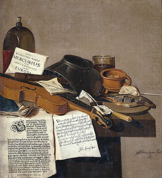 Still life with a copy of De Waere Mercurius, Anthonie Leemans